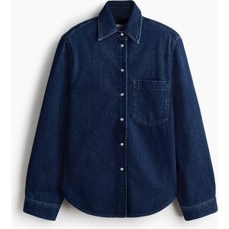H&M Shoulder-pad Denim Shirt in Denim Blue at Nordstrom, Size X-Small