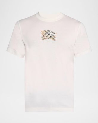 Burberry Mens Embroidered EKD Check Logo Slim-Fit Cotton T-Shirt