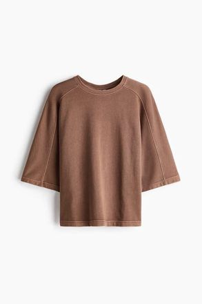 H&M Short-sleeved Cotton Sweatshirt in Dusty Brown at Nordstrom, Size Small
