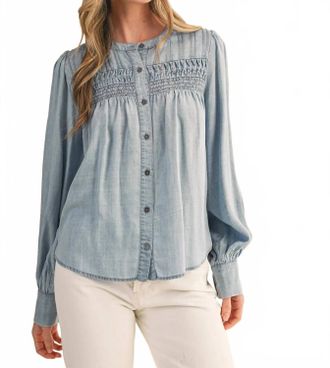 Merci Heritage Smocked Denim Blouse In Blue