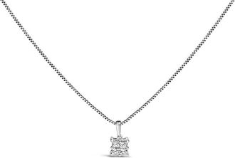 House of Brilliance Sterling Silver 1/4 Cttw Princess Cut Diamond 4 Stone Pendant Necklace