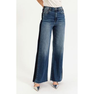 Daze Far Out High Waist Raw Hem Wide Leg Jeans in Tuxedo at Nordstrom, Size 24