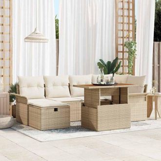 vidaXL Vidaxl - Conjunto De Sof&aacute; De Jard&iacute;n Con Coj&iacute;n 7 Pcs Beige Polirat&aacute;n