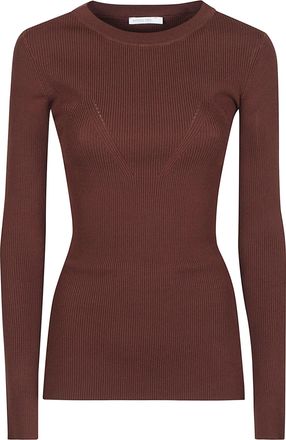 Patrizia Pepe Long Sleeve Round Neck Fitted Viscose-Blend Sweater