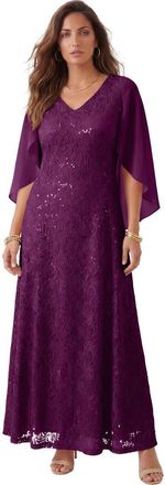 Roaman's Plus-Size Allover Lace Gown With Capelet in Dark Berry at Nordstrom, Size 34
