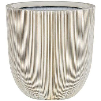 Beliani Maceta De Poli Resina Beige Jardinera De Flores 33 X &Oslash; 31 Cm Accesorios De Decoraci&oacute;n Interior Al Aire Libre Minimalista Moderno Chios