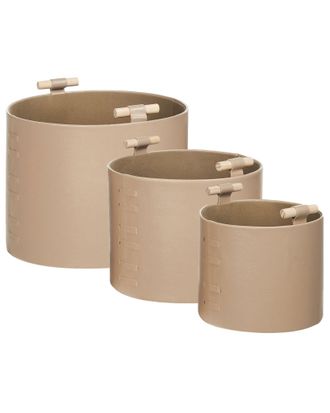 Beliani Beliani - Conjunto De 3 Cestas De Almacenaje Hechas A Mano Con Asas De Piel Sint&eacute;tica Beige Aram