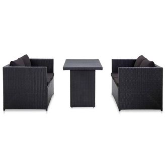 vidaXL Set De Muebles De Jard&iacute;n 3 Pzas Y Cojines Rat&aacute;n Sint&eacute;tico Negro Vidaxl