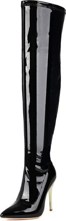Generic Black,8.5 UK,Womens Patent Leather PU Thigh High Boots Pointy Toe Side Zippe Stiletto High Heel Over The Knee Boot Party Club Dress Shoes