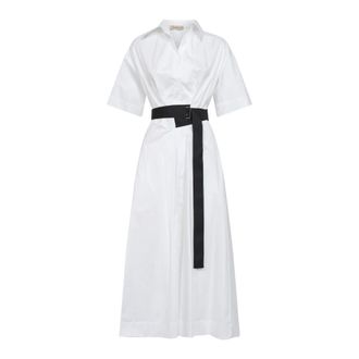 Blanca Vita Maxi Dresses, female, White, Size: 2XS Alzety7004Diamante V-neck Belted Dress