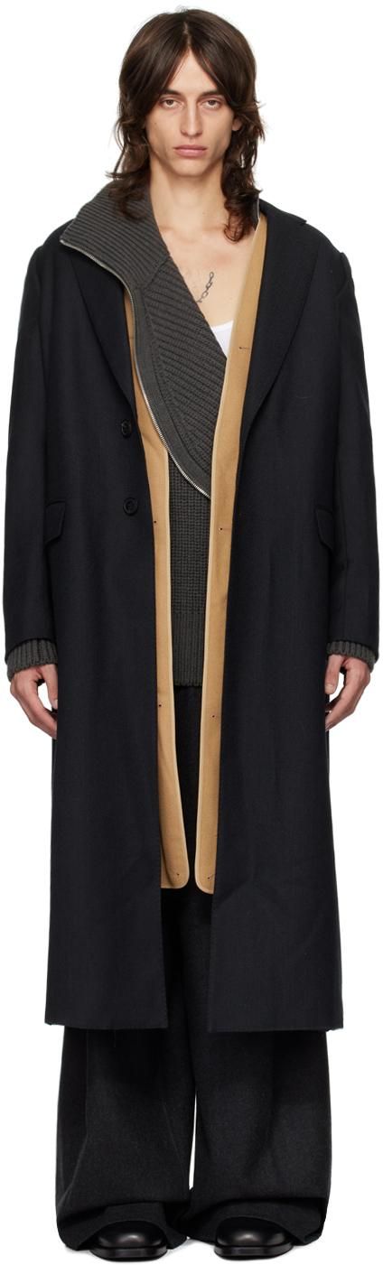 【関税込み】Dries Van Noten ブラック ウール コート DRIES VAN NOTEN】FW24 ダッフルコート Black 送料関税込 (Dries