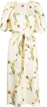 Oroton puff-sleeved long dress - women - Silk - 6 - Yellow