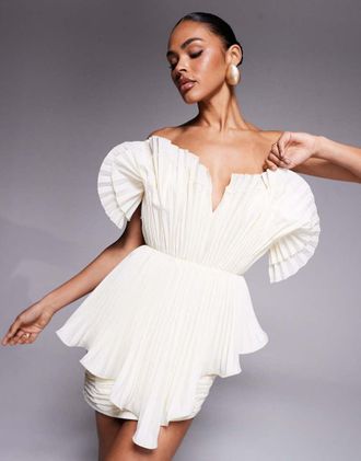 Asos Vestito corto a fascia strutturato color latticello testurizzato-Bianco