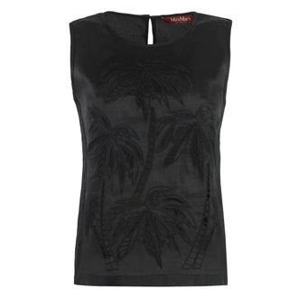 Max Mara Sleeveless Tops, female, Black, Size: XS Embroidered Tank Top with Keyhole Back