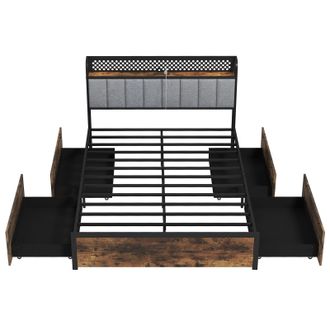 Costway Costway King Bed Platform Bed with LED Lights & USB Power Outlets in Brown
