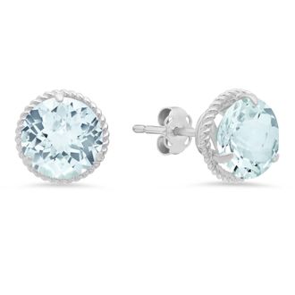 MAX + STONE 14k White Gold Roped Halo Round-Cut Gemstone Stud Earrings (8mm)