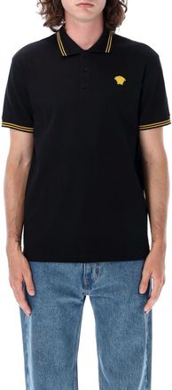 Versace Black Embroidered Polo Shirt