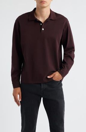 Frame Denim Long Sleeve Piqu&eacute; Polo in Burgundy at Nordstrom Rack, Size Small
