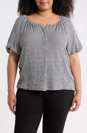 Max Studio Gingham Puff Sleeve Top in Black /White at Nordstrom Rack, Size 1 X