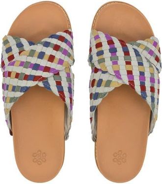 The Sak Penelope Leather Woven Slip On Sandal in Stone Multi Woven at Nordstrom, Size 10