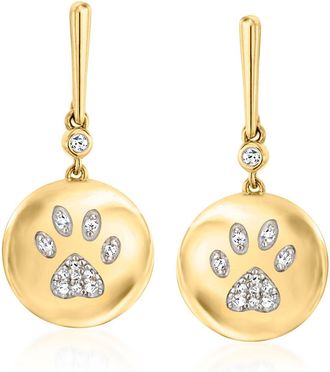 Ross-Simons Diamond Paw Print Drop Earrings in 18kt Gold Over Sterling