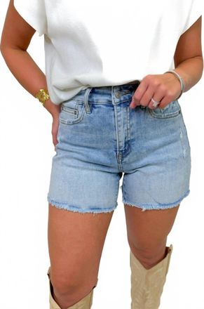 Mica Raw Edge Denim Shorts In Light Wash