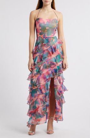Hutch Ruffle Maxi Dress in Peach Floral at Nordstrom, Size 10
