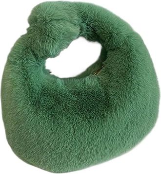 Generic Womens Plush Bags Fur Handbags Womens Small Half Moon Bag Warm Plush Wrist Bags Furry Short Handle Clutch Cute Ladies Coin Purses(Green)