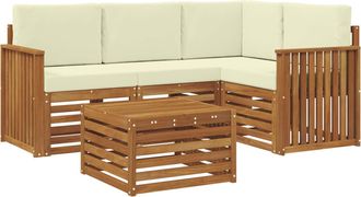 vidaXL Conjunto De Sof&aacute;s De Exterior 5 Uds. Natural Y Crema Poli&eacute;ster Vidaxl