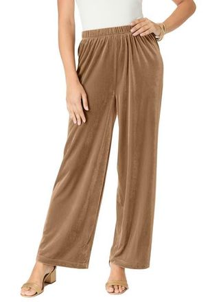 Roaman's Wide Leg Velour Pant in Almond Brown at Nordstrom, Size 40