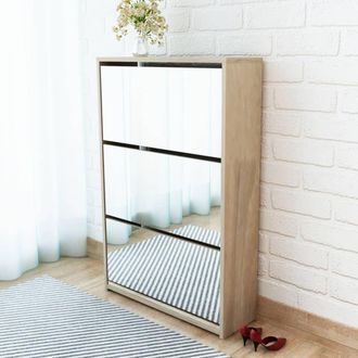 Berkfield Home Shoe Cabinet 3-Layer Mirror Oak 63x17x102.5 cm in Brown