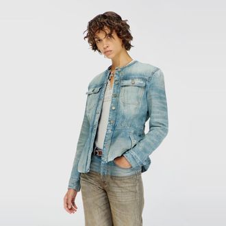 Diesel Collarless denim jacket - Denim Jackets - Woman - Blue