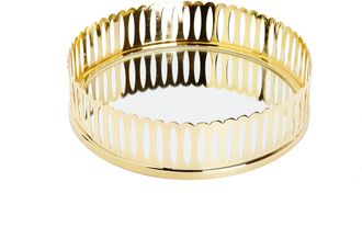 Classic Touch Round Mirror Tray Gold Design - 13.75D