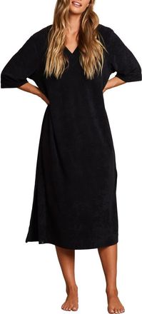 Barefoot Dreams Cozy Terry Double V Caftan Nightgown in Black at Nordstrom Rack, Size Xx-Small/x-Small