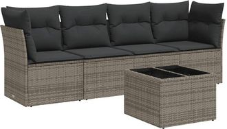 vidaXL Juego De Sof&aacute;s Jard&iacute;n Con Cojines 5 Pzas Rat&aacute;n Sint&eacute;tico Gris Vidaxl