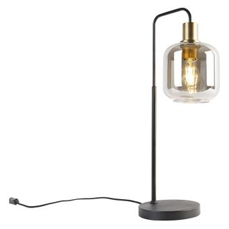 QAZQA Qazqa - Smart Table Lamp Black with Gold and Smoke Glass Incl. Wifi A60 - Zuzanna