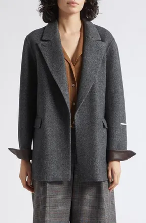 Marella Wool Jacket with Leather Cuffs in Dark Grey at Nordstrom, Size 12