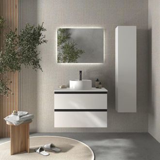 Cygnus Bath Mueble De Ba&ntilde;o Bequia Metal 80cm Blanco Mate Lavabo Sobre Encimera Porcelana