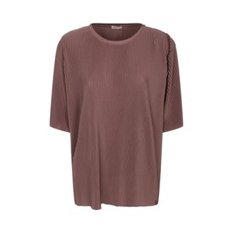 Herno T-Shirts, female, Brown, L, Brown Pleated T-shirt with 3/4 Sleeves
