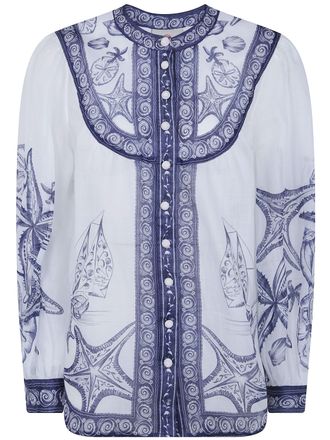 Farm Rio Shirt Long Sleeve Coast Scarf