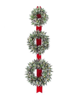 National Tree Company 18In, 22In, & 26In Triple Wreath Door Decor Piece With 100 Warm White Battery Operated Twinkl