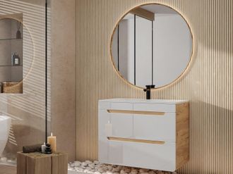 Vente-Unique Mobile per bagno sospeso con lavabo da incasso 80 cm Naturale e Bianco - ARUBA