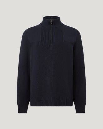 Belstaff Commander Quarter Zip Jumper Mens Organic Cotton Dark Ink Size 2XL