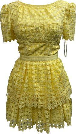 Self Portrait Pre-owned Womens Heart-Lace Mini Dress in Yellow - Size 4 UK