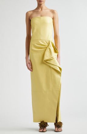 Proenza Schouler Alonna Strapless Leather Gown in Pale Yellow at Nordstrom, Size 4
