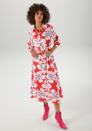 Aniston Maxikleid ANISTON CASUAL, Damen, Gr. 36, N-Gr, weiss (rot, wei&szlig;, lavendel), Web, Obermaterial: 100% Viskose, bedruckt, gebl&uuml;mt, figurumspielend kn&ouml;che