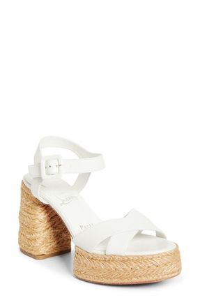 Christian Louboutin Calakala Espadrille Platform Sandal in Bianco/Lin Bianco at Nordstrom, Size 10Us