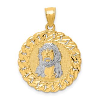 Diamond2Deal 10k Yellow Gold Diamond-Cut Rhodium Jesus Face Pendant