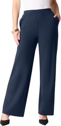 Roaman's Plus Size Ponte Wide Leg Pant With Pockets And Pull On Elastic Waist in Navy at Nordstrom, Size 12
