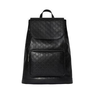 Gucci GG Emblem Medium Rugzak - Heren - Rugzakken - Zwart - ONE Size - Leer - Tassen